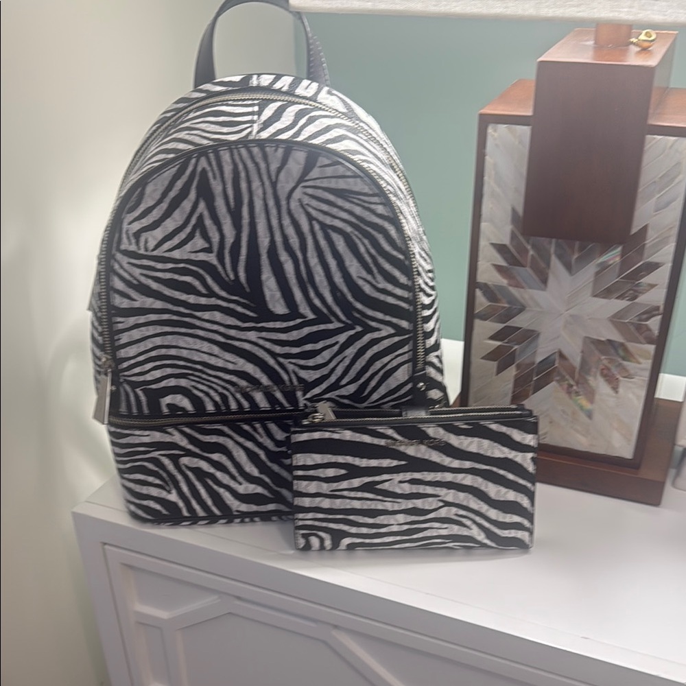 Zebra Print Backpack and Pouch Set